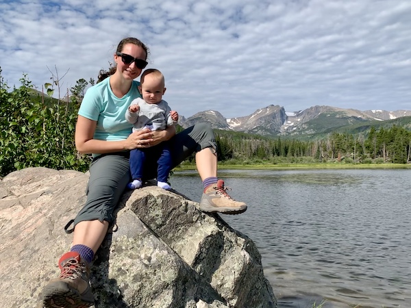 hiking with a baby in colorado in hiking boots