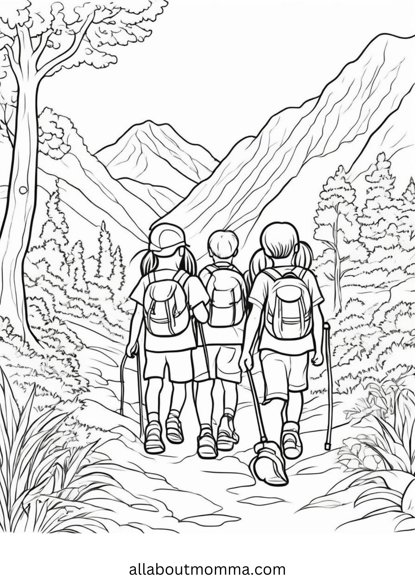 free kid mountain hikers for camping coloring pages