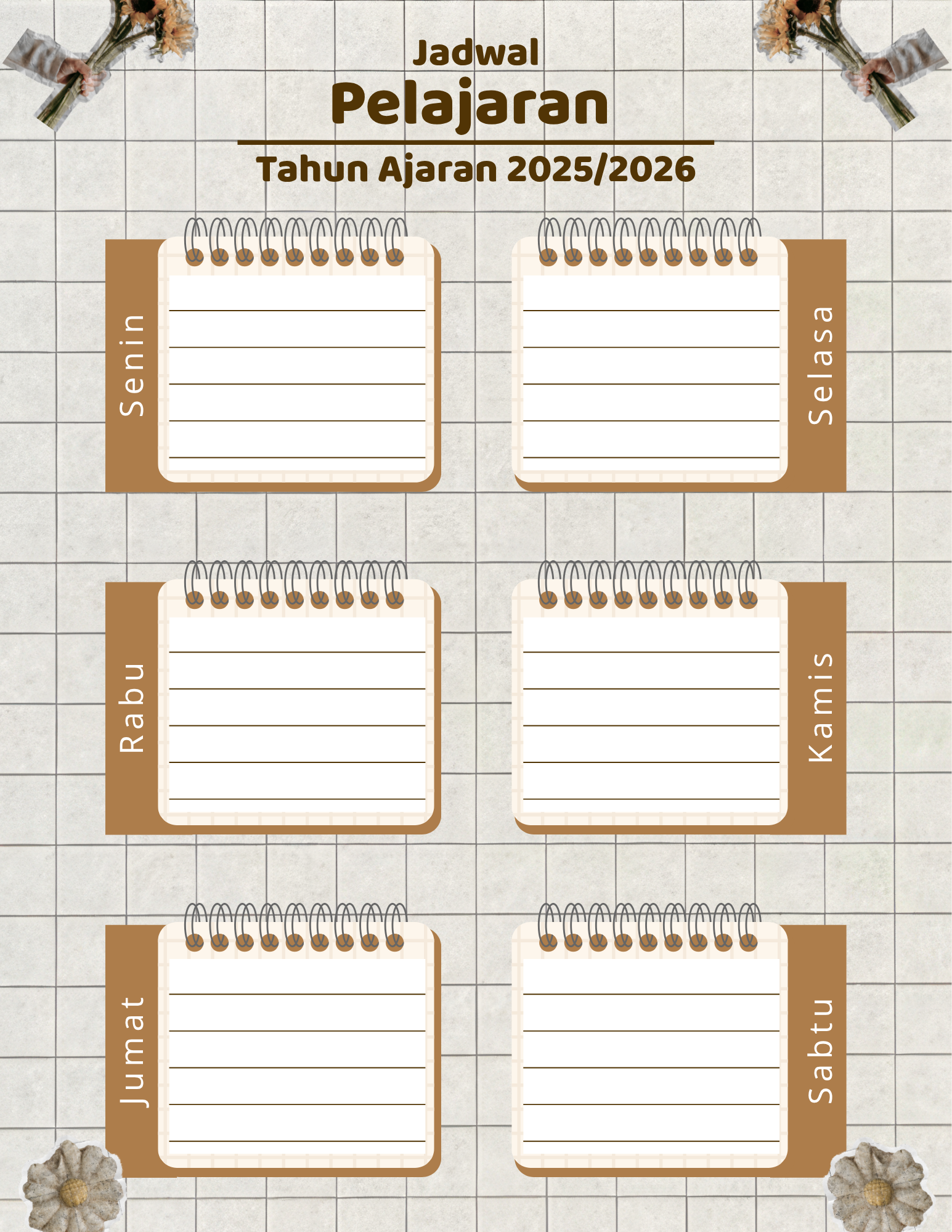 Jadwal Pelajaran Portrait Cokelat Estetik