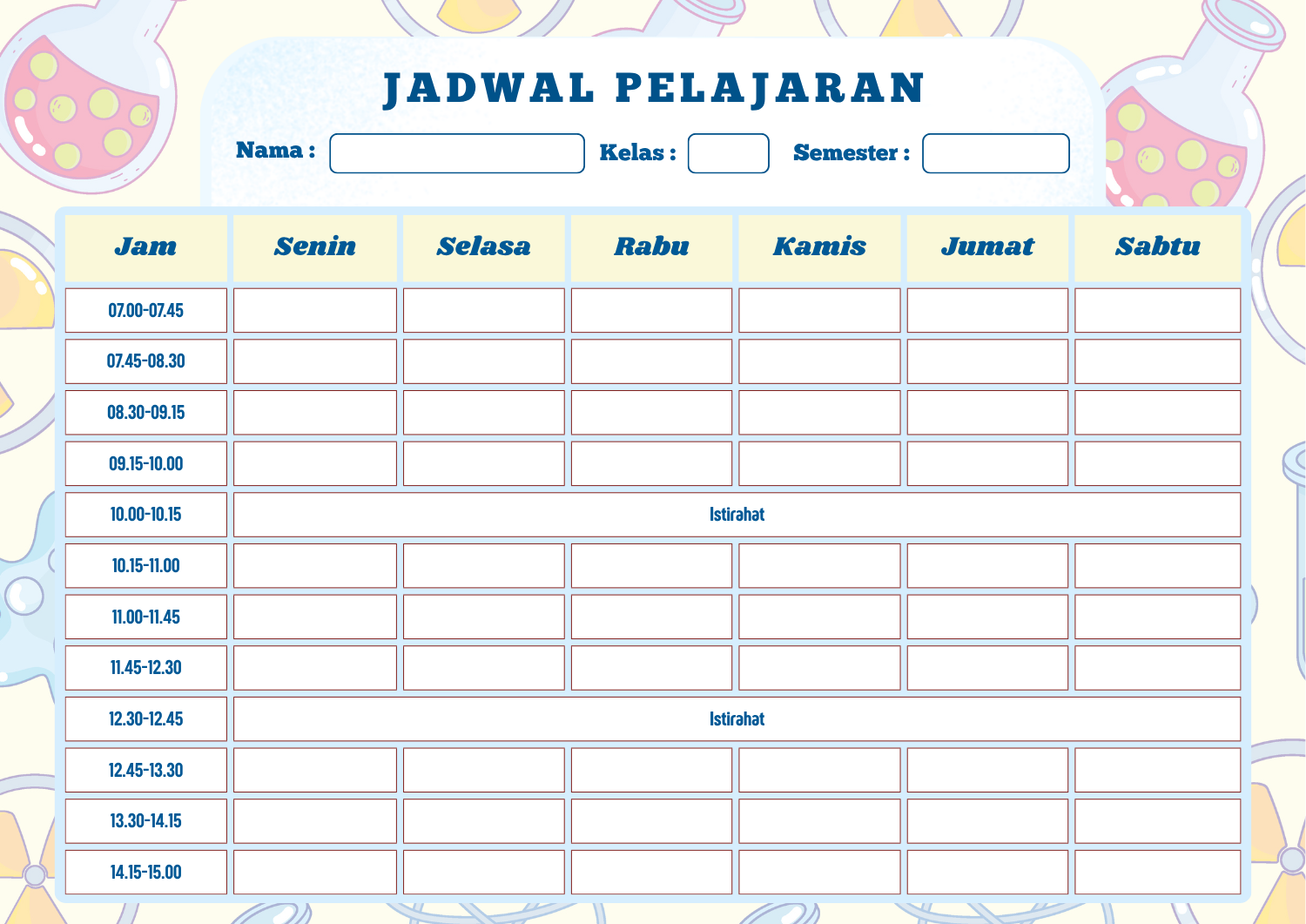 Jadwal Pelajaran Tema Sains Kuning