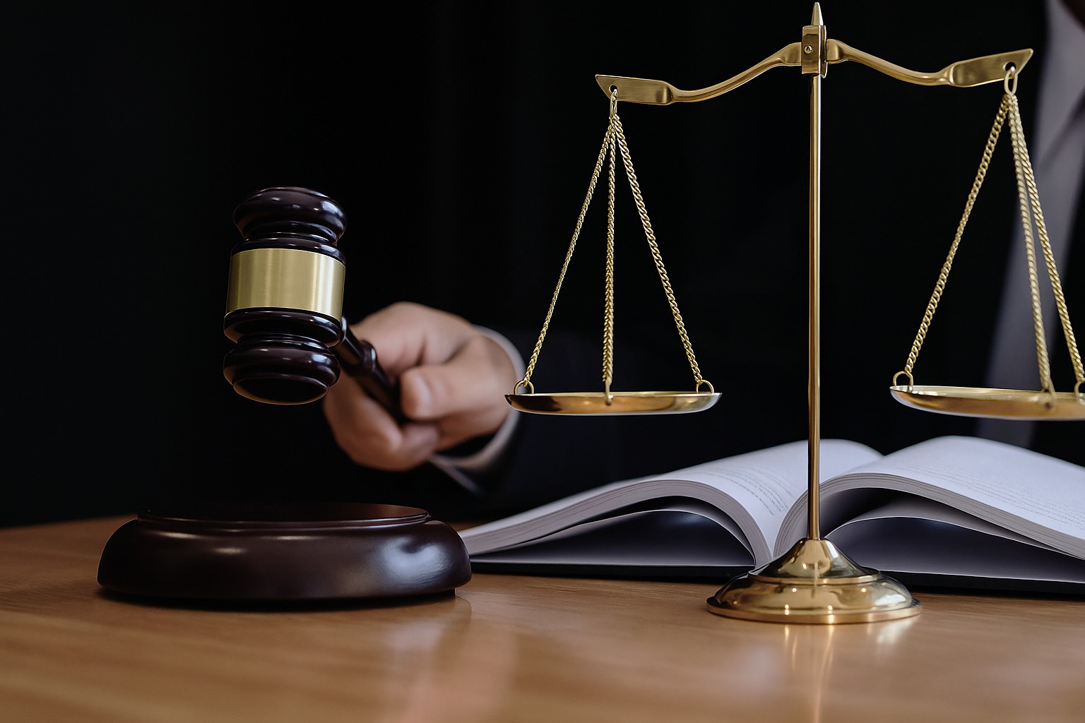 Documentos de direito criminal e anéis representando justiça