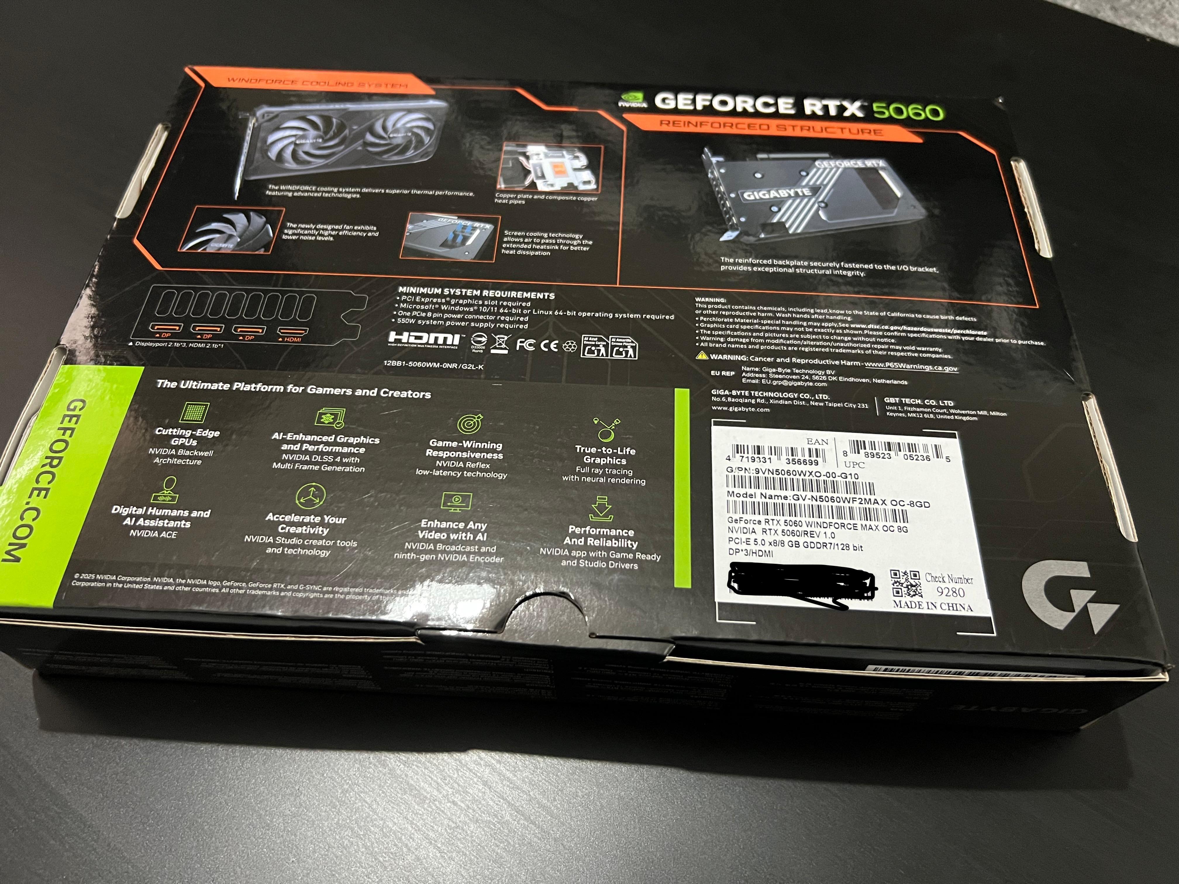 Gigabyte RTX 5060 Kutu Fotoğrafı