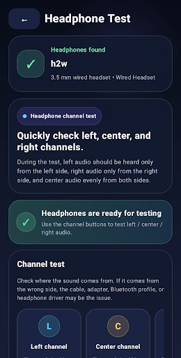 Denerim Test kulaklık testi ekranı