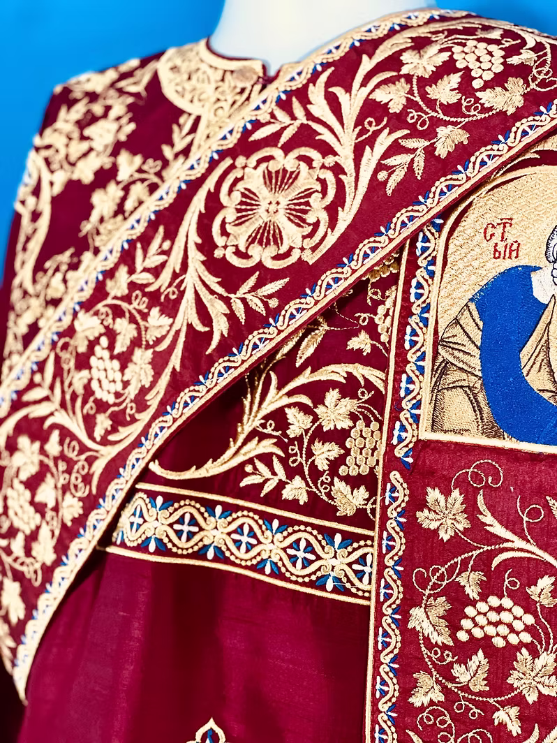 Fully Embroidered Orthodox Deacon Protodeacon Vestments set Burgundy Gol