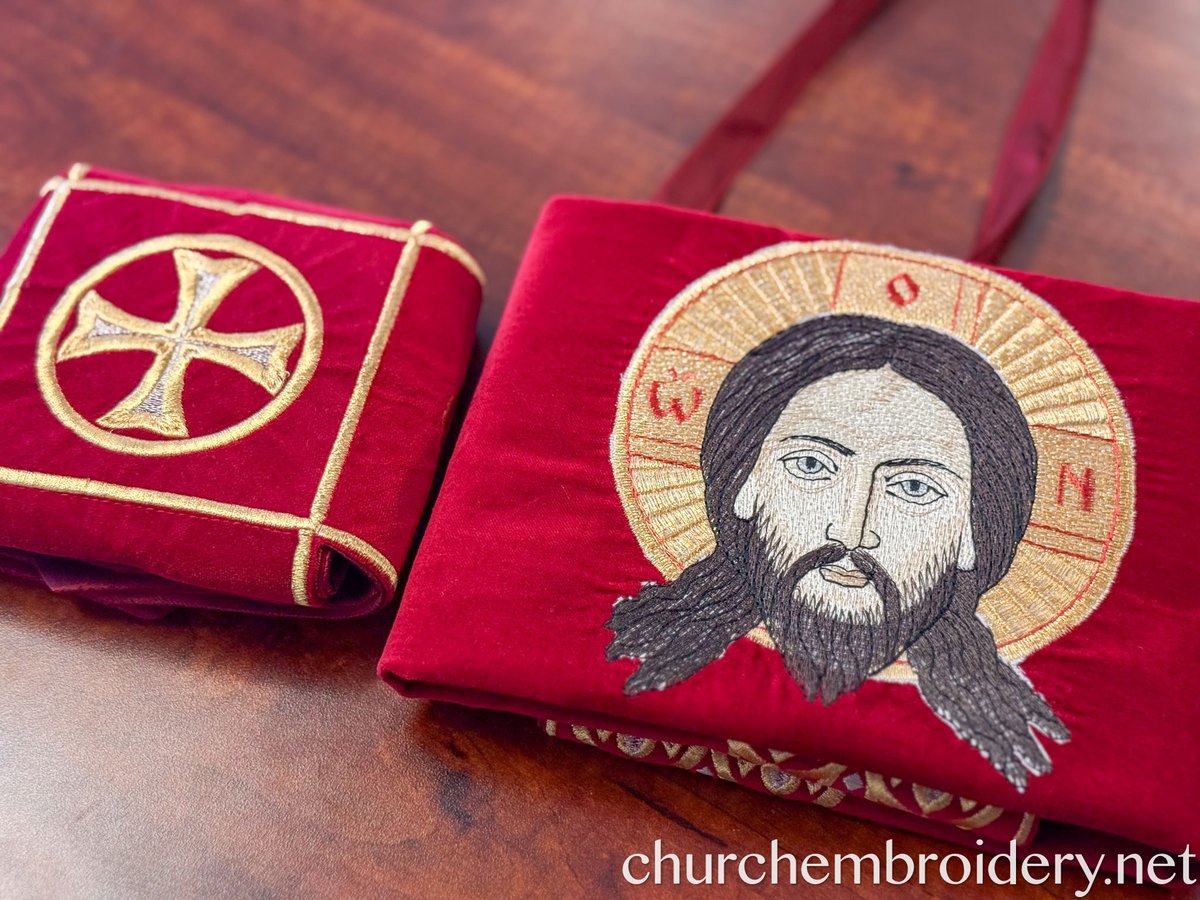 Red Velvet Chalice Covers with Christ Icon — photo 2