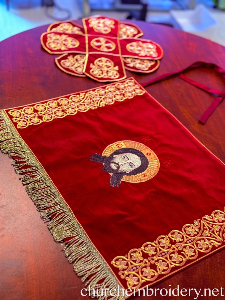 Red Velvet Chalice Covers with Christ Icon — photo 3