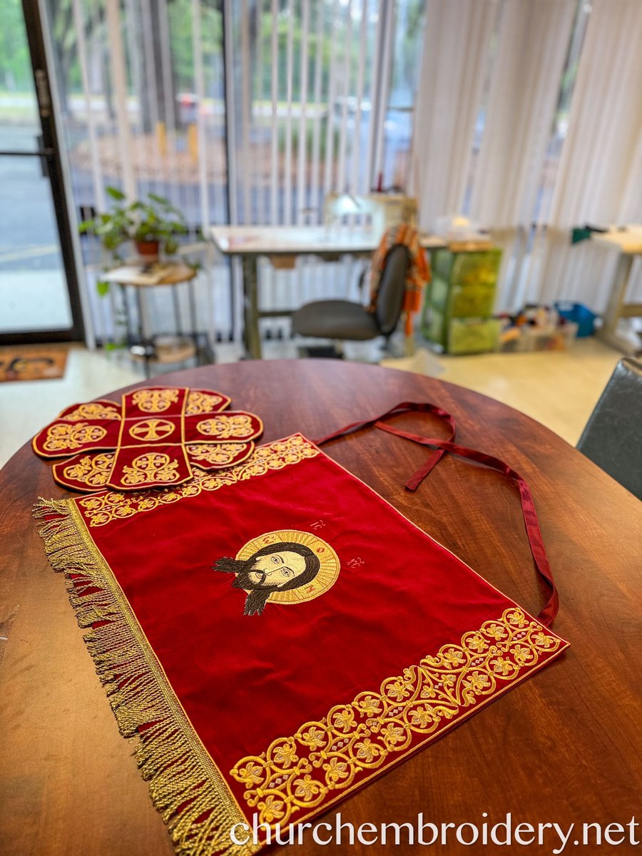 Red Velvet Chalice Covers with Christ Icon — photo 4