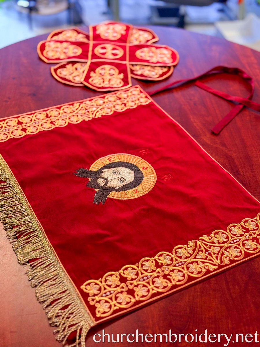 Red Velvet Chalice Covers with Christ Icon — photo 5