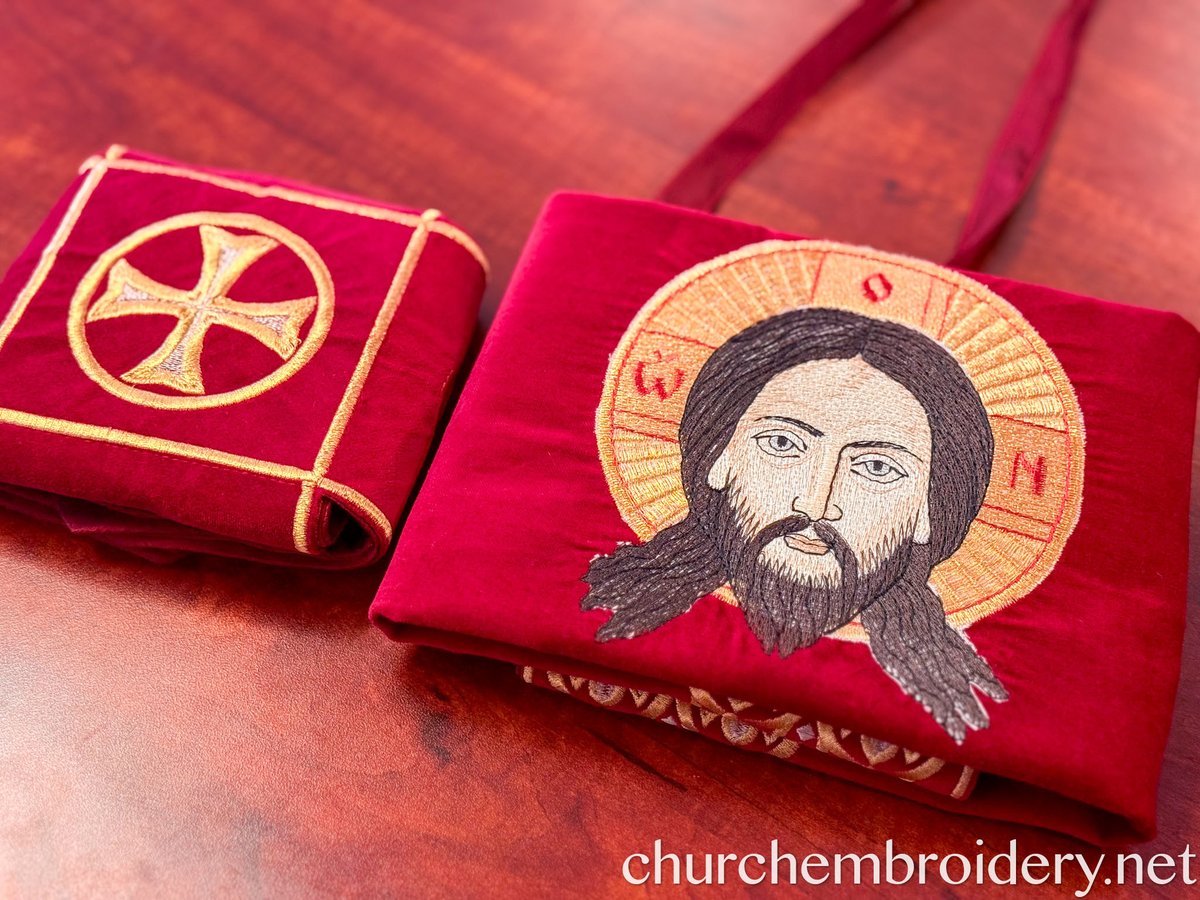 Red Velvet Chalice Covers with Christ Icon