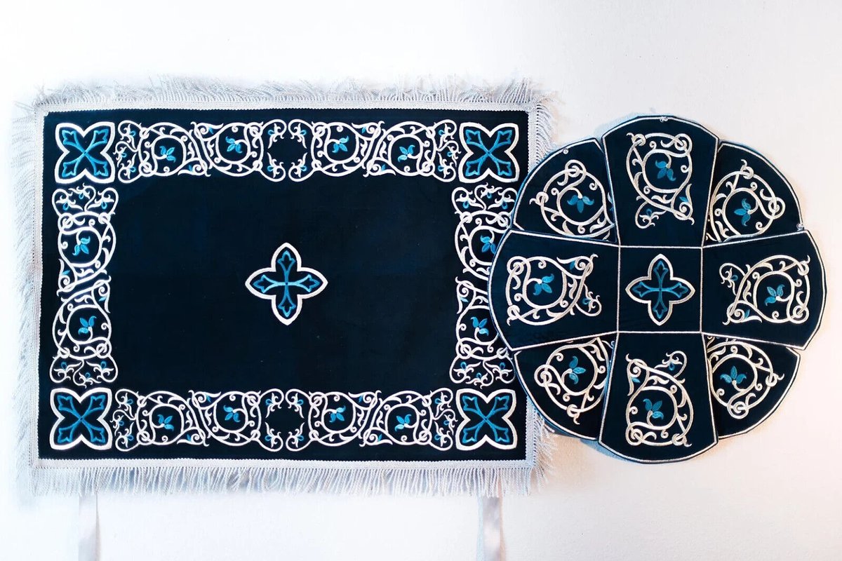 Elegant Blue Chalice Covers with Silver Embroidery Set — photo 3