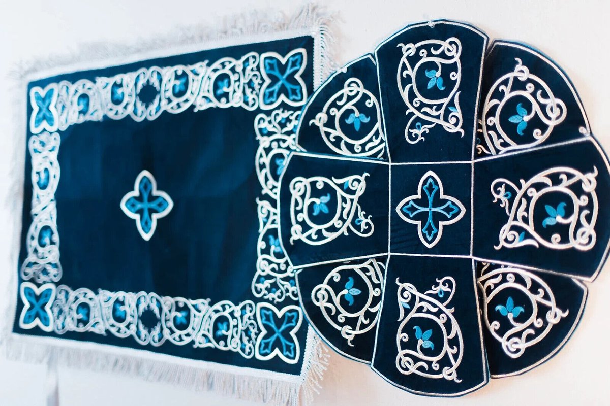 Elegant Blue Chalice Covers with Silver Embroidery Set