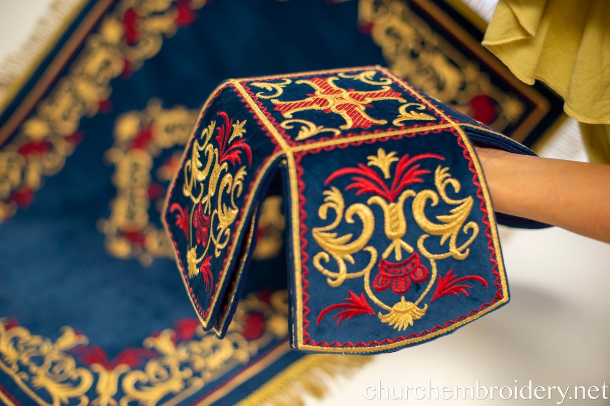 Embroidered Velvet Chalice Covers Set - Dark Blue &amp; Gold — photo 2