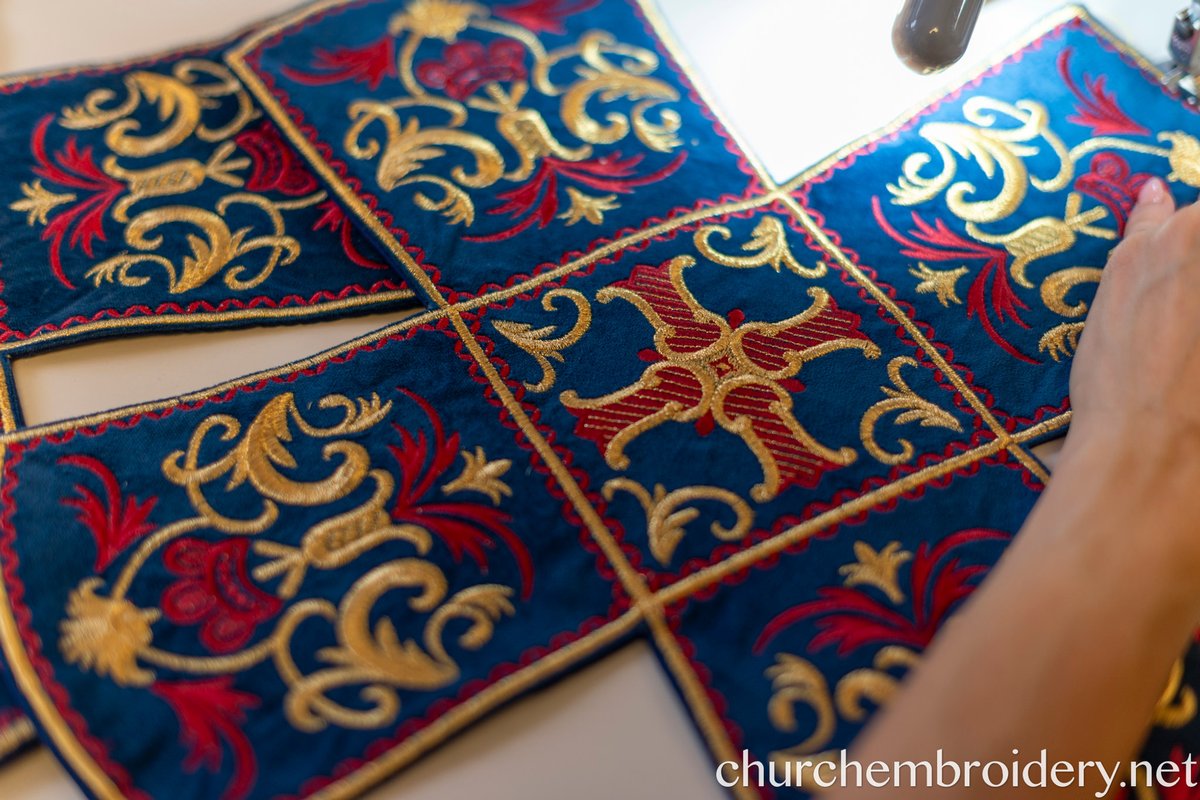 Embroidered Velvet Chalice Covers Set - Dark Blue &amp; Gold — photo 4