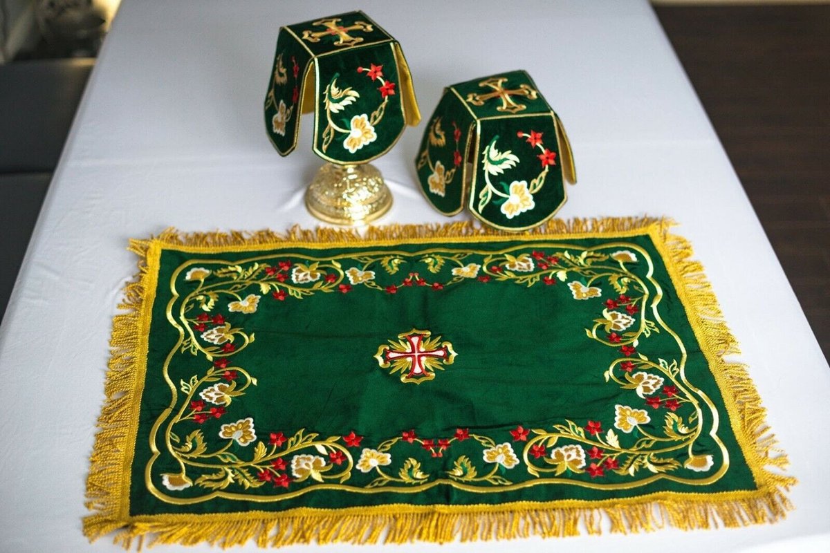 Custom Orthodox Chalice Covers Set in Floral Green — photo 2