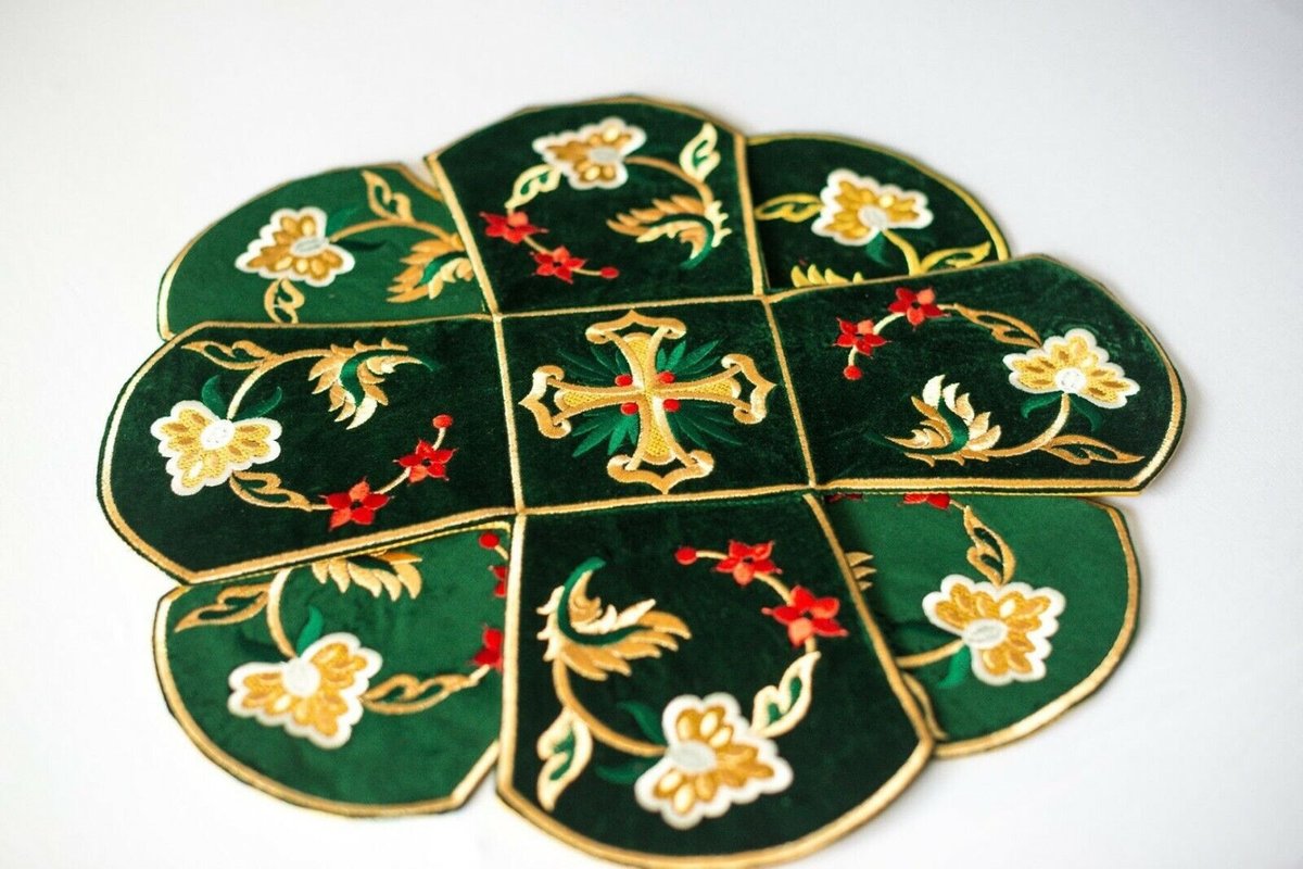 Custom Orthodox Chalice Covers Set in Floral Green — photo 5