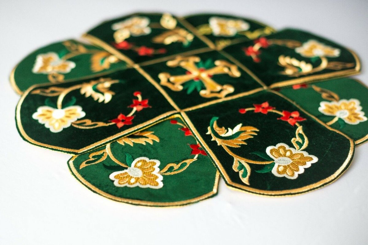 Custom Orthodox Chalice Covers Set in Floral Green — photo 6