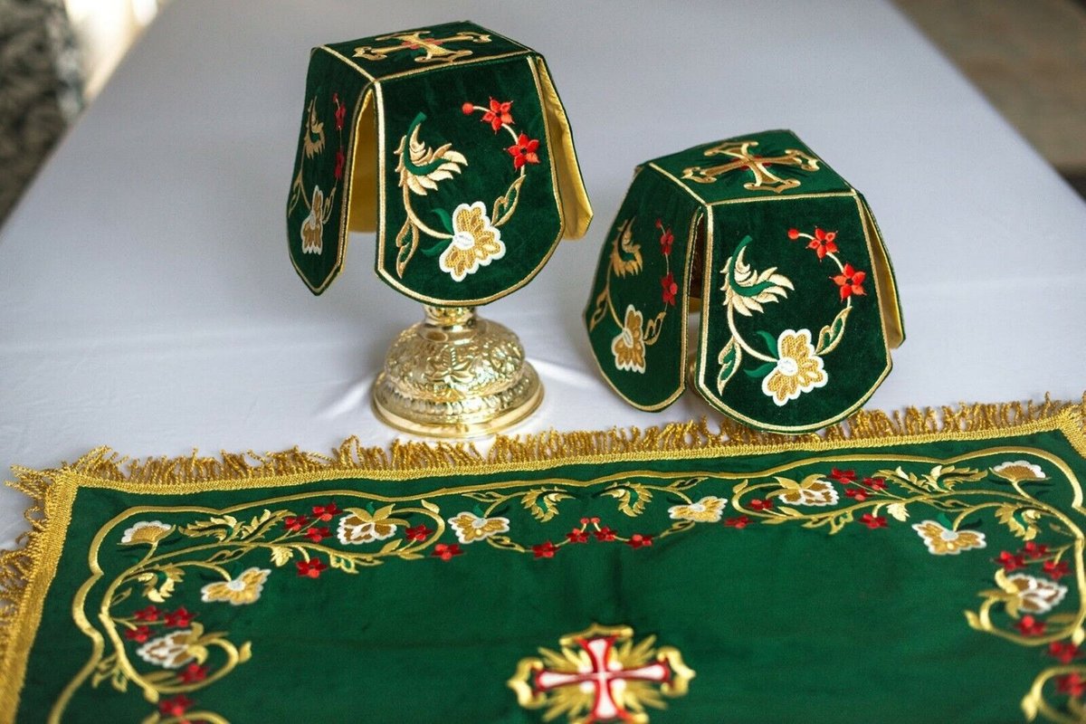 Custom Orthodox Chalice Covers Set in Floral Green — photo 7