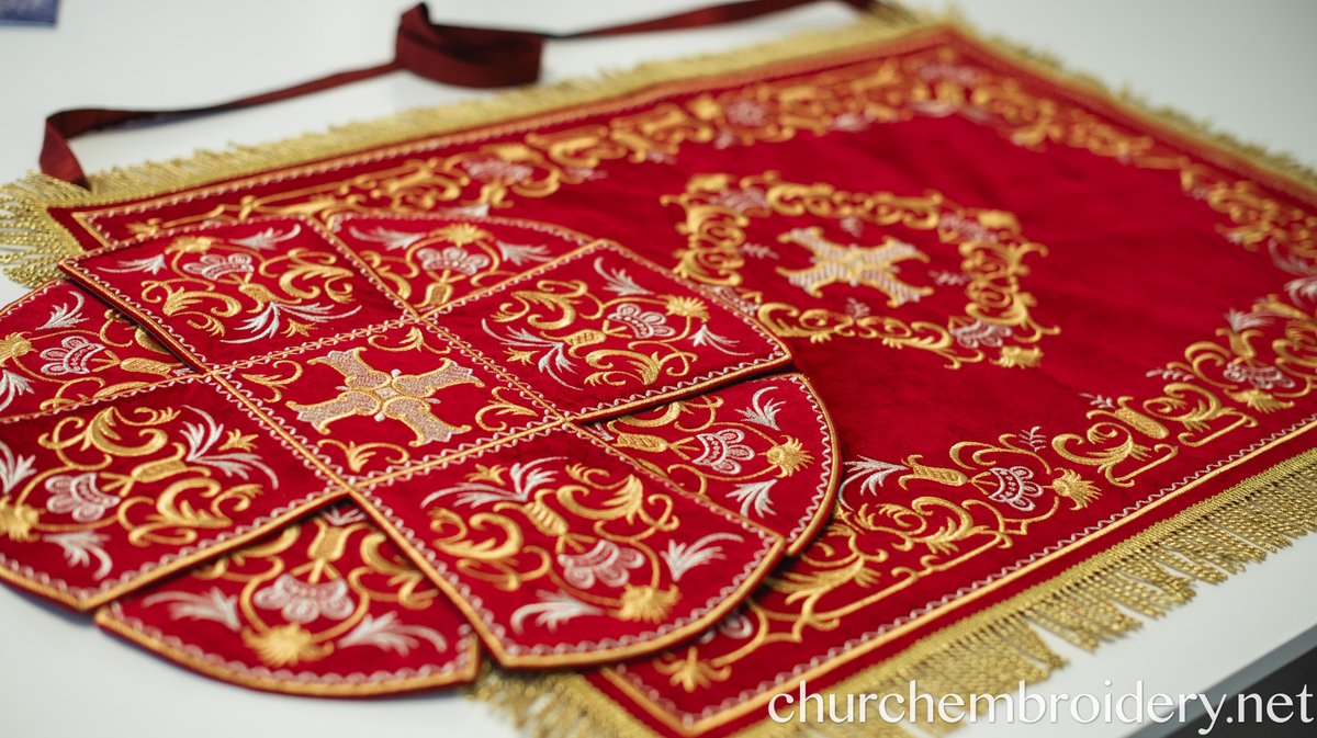 Traditional Velvet Chalice Covers Set - Red &amp; Gold