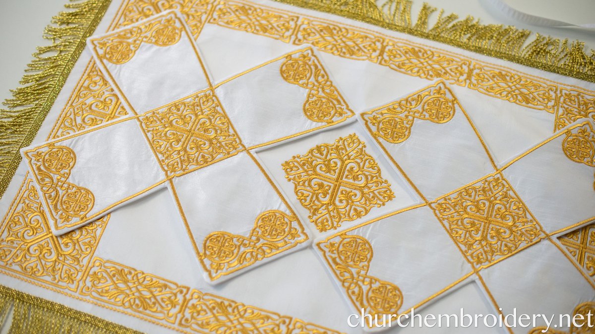 Chalice Covers Veils Set  White  Fully Embroidered for The Holy Gifts