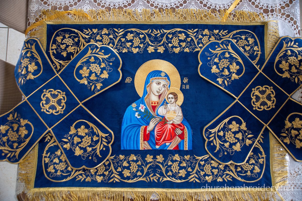 Embroidered Blue Chalice Covers with Holy Icon — photo 5