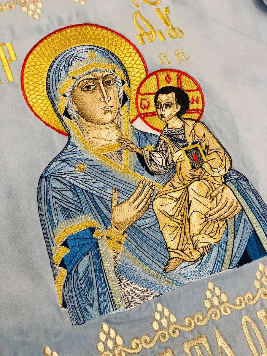 Elegant Blue Chalice Cover with Theotokos Embroidery — photo 4