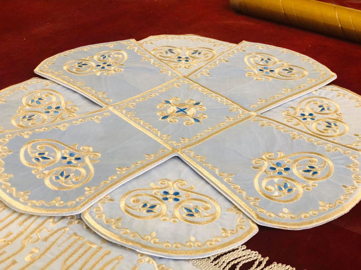 Elegant Blue Chalice Cover with Theotokos Embroidery