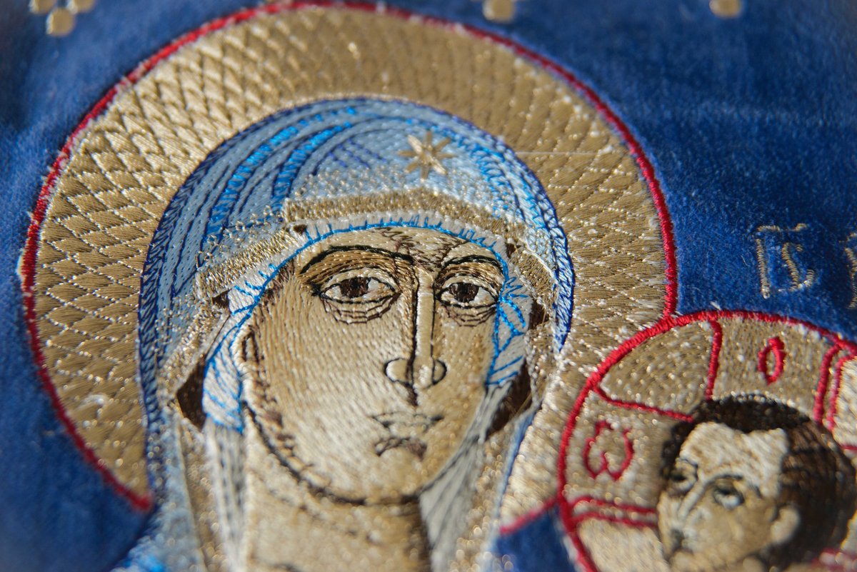 Embroidered Blue Chalice Covers with Theotokos Icon — photo 2