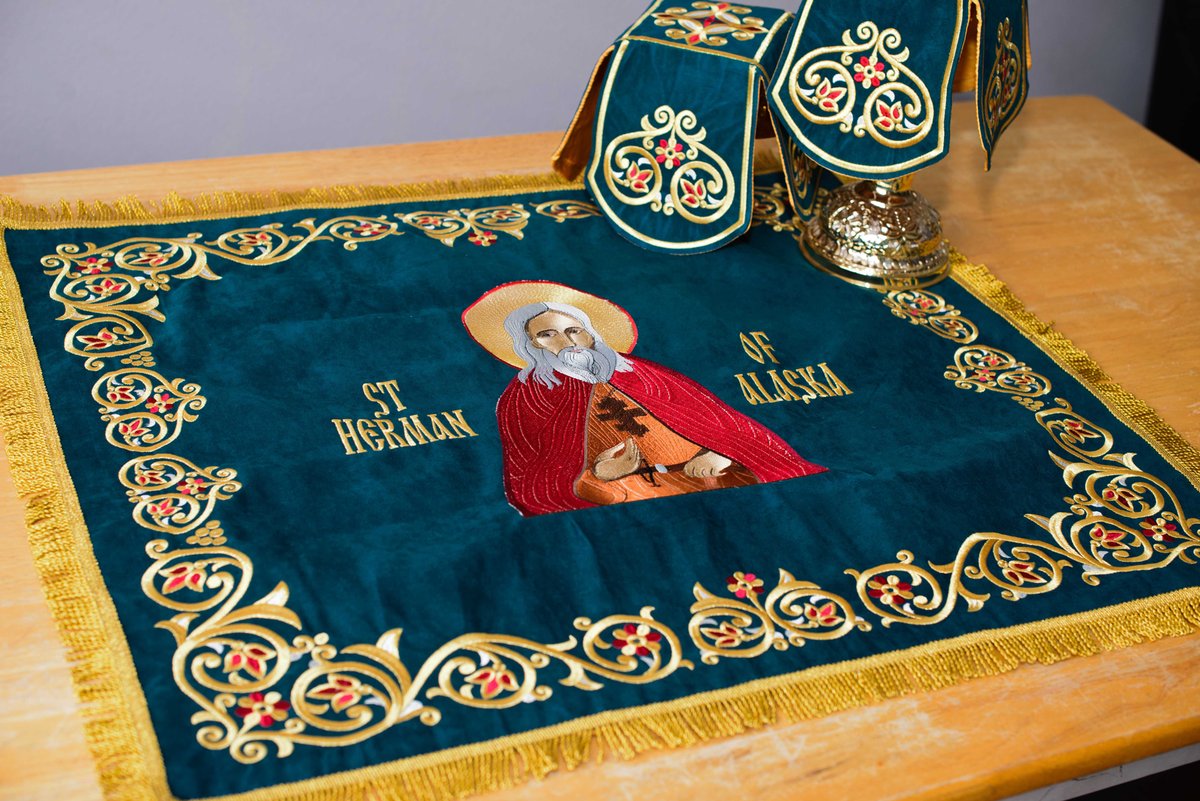 Embroidered Chalice Covers with St. Herman Icon