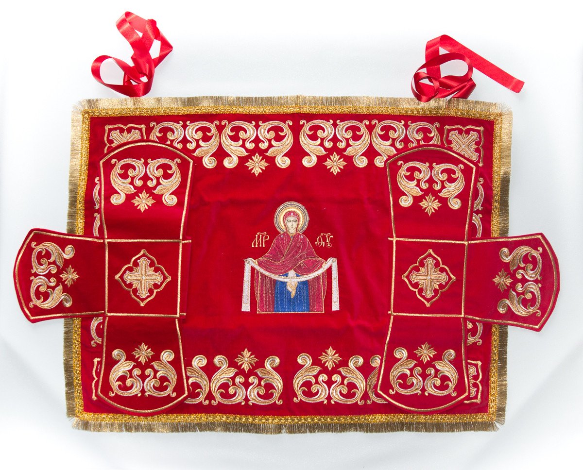 Embroidered Chalice Cover with Theotokos Icon - Red 50x70 cm — photo 2