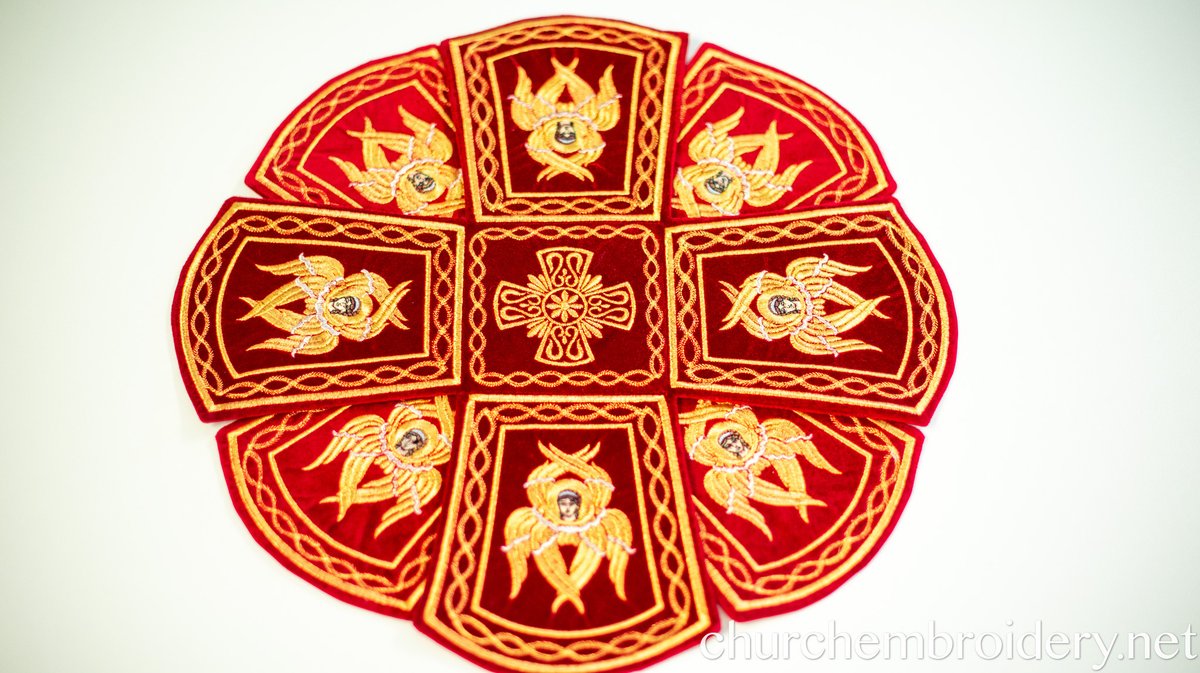 Red Orthodox Chalice Covers and Veil Set – Embroidered with Holy Lamb and Angels — photo 2