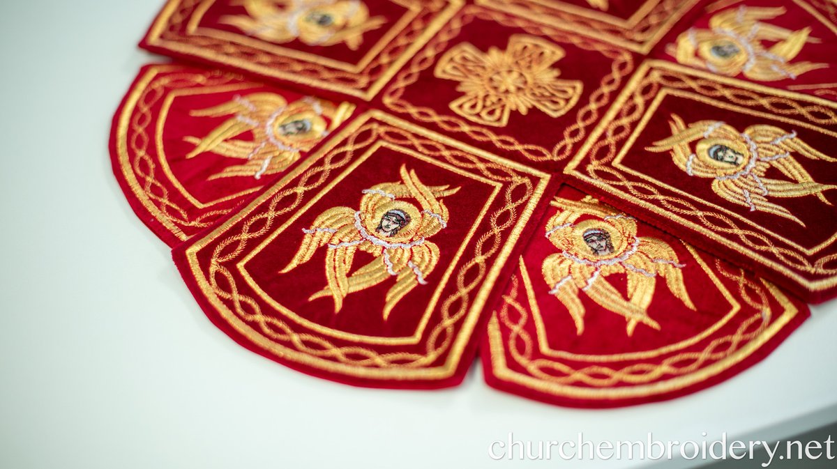 Red Orthodox Chalice Covers and Veil Set – Embroidered with Holy Lamb and Angels — photo 4