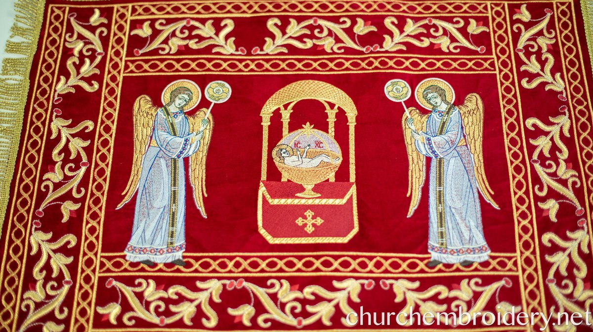 Red Orthodox Chalice Covers and Veil Set – Embroidered with Holy Lamb and Angels