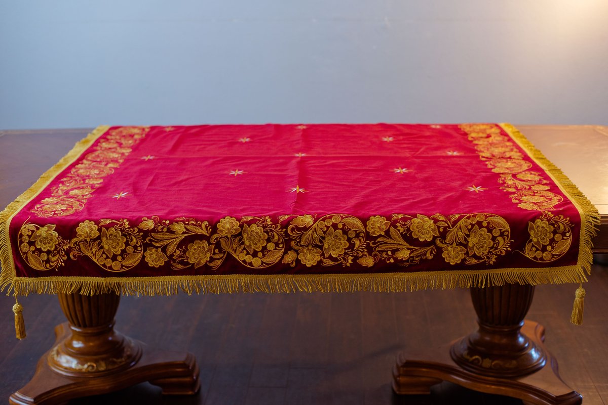 Holy Table Cover – Dark Red Burgundy with Gold Embroidery — photo 2
