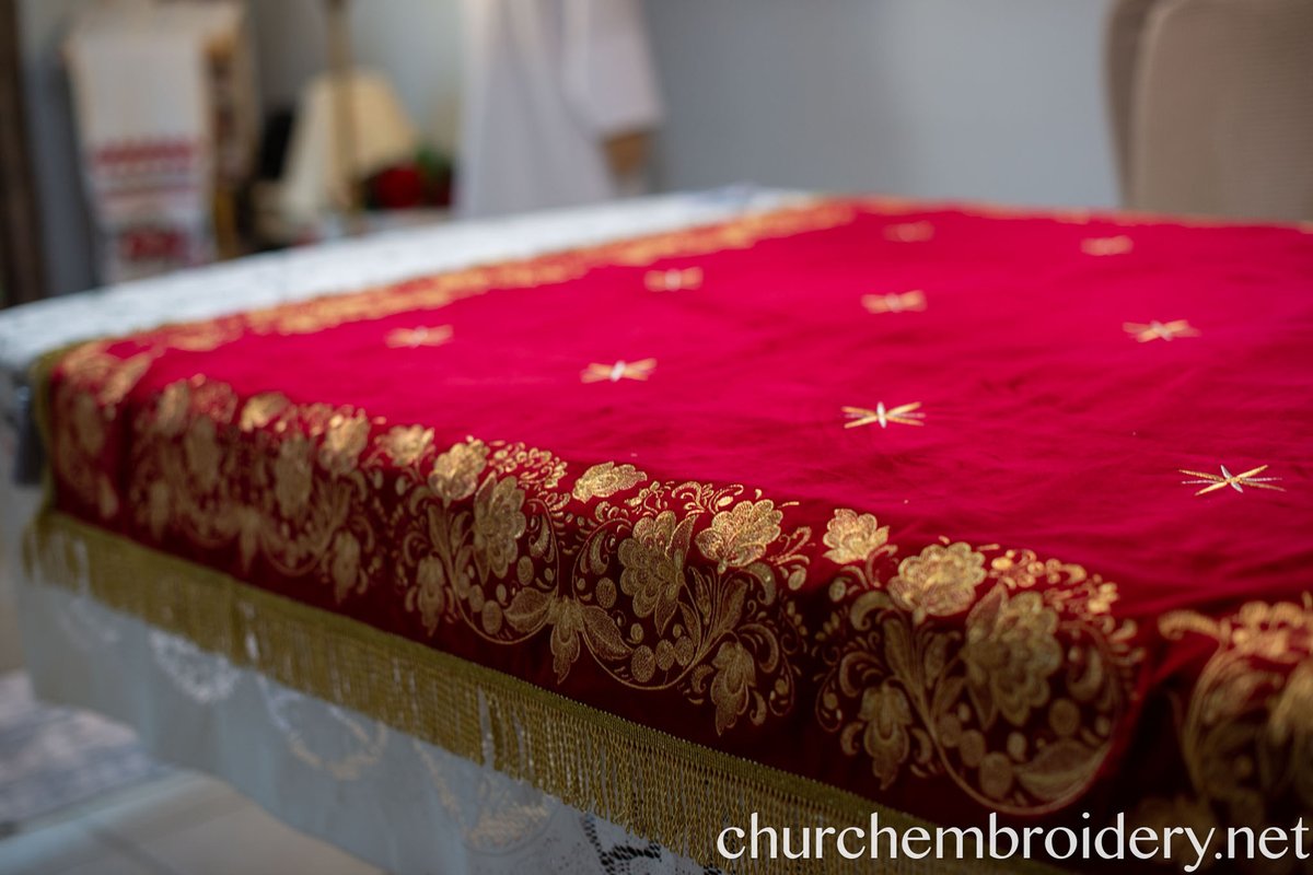 Holy Table Cover – Dark Red Burgundy with Gold Embroidery
