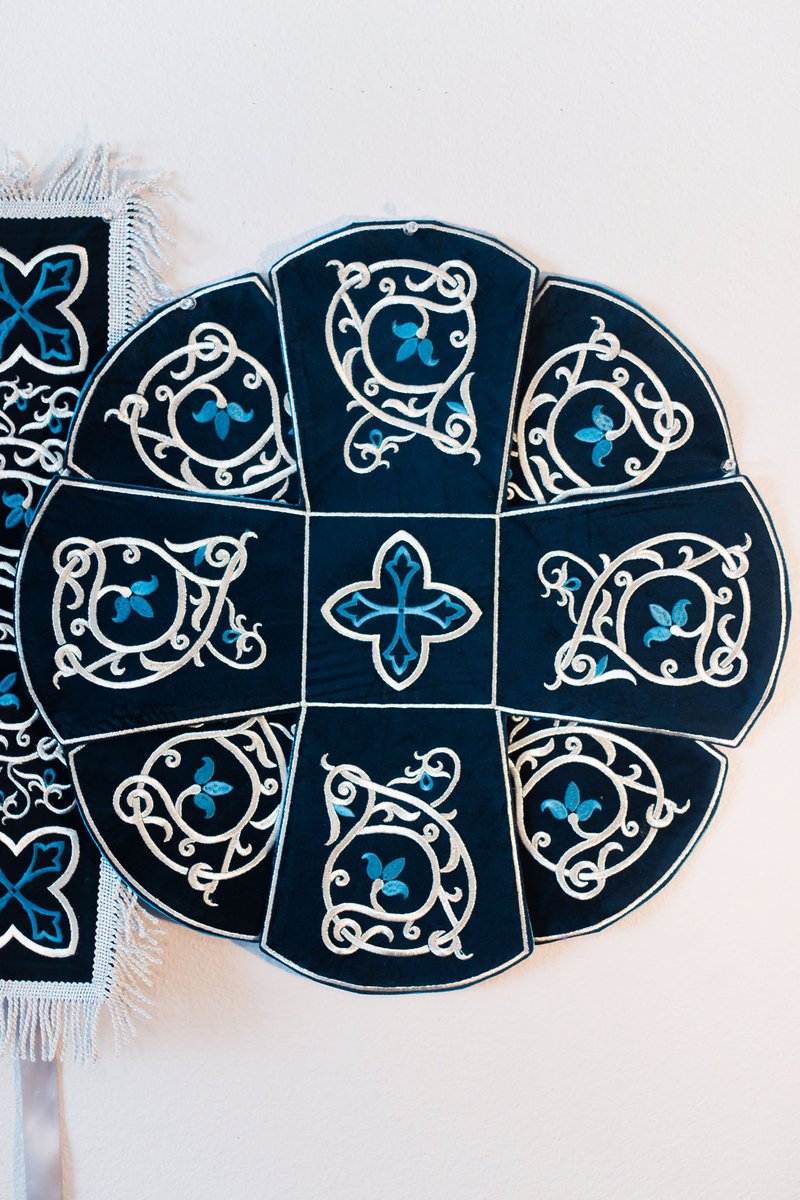 Embroidered Velvet Chalice Covers - Dark Blue
