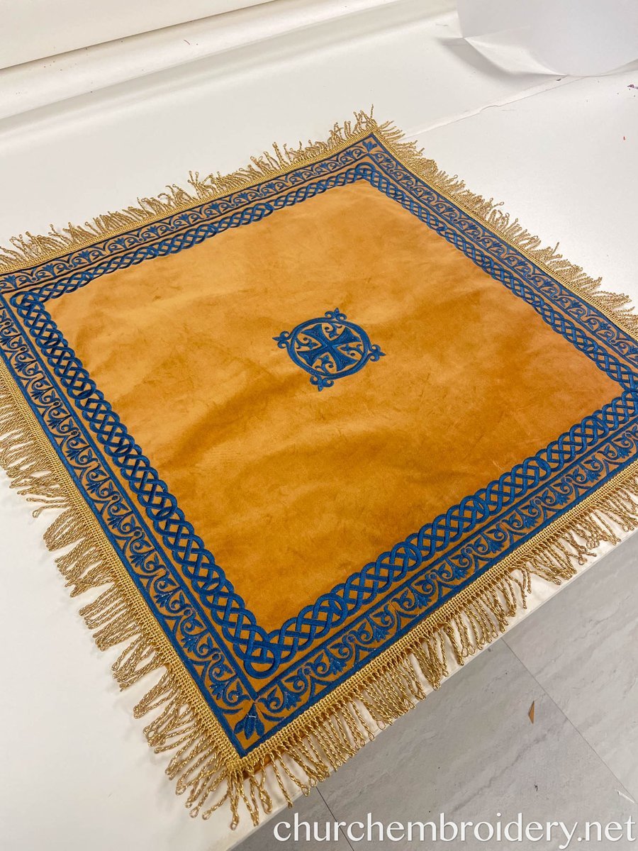 Custom Velvet Cotton Church Covers with Blue Embroidery