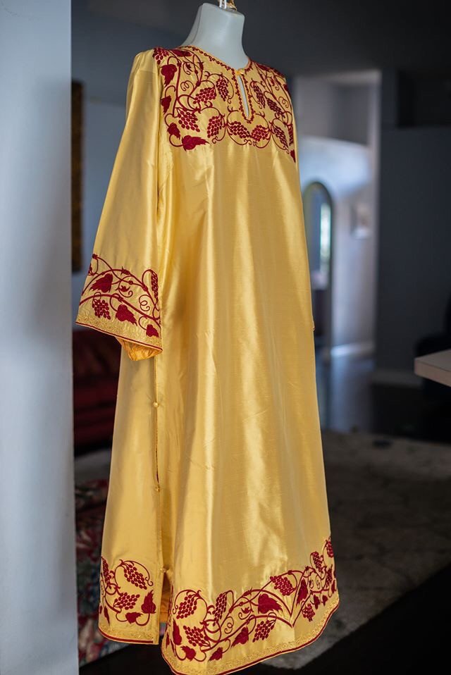 Golden Dupioni Silk Deacon Vestments with Red Embroidery — photo 4