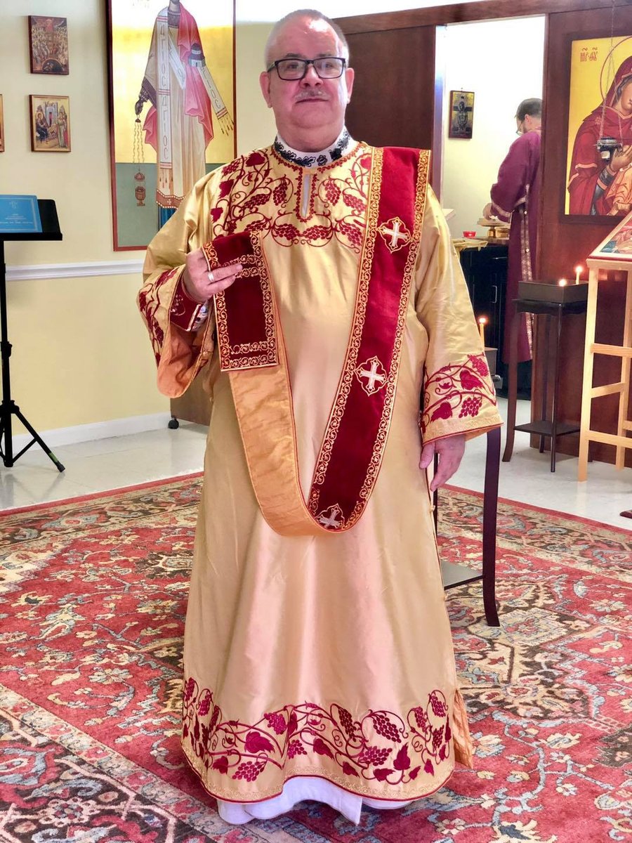Golden Dupioni Silk Deacon Vestments with Red Embroidery — photo 7