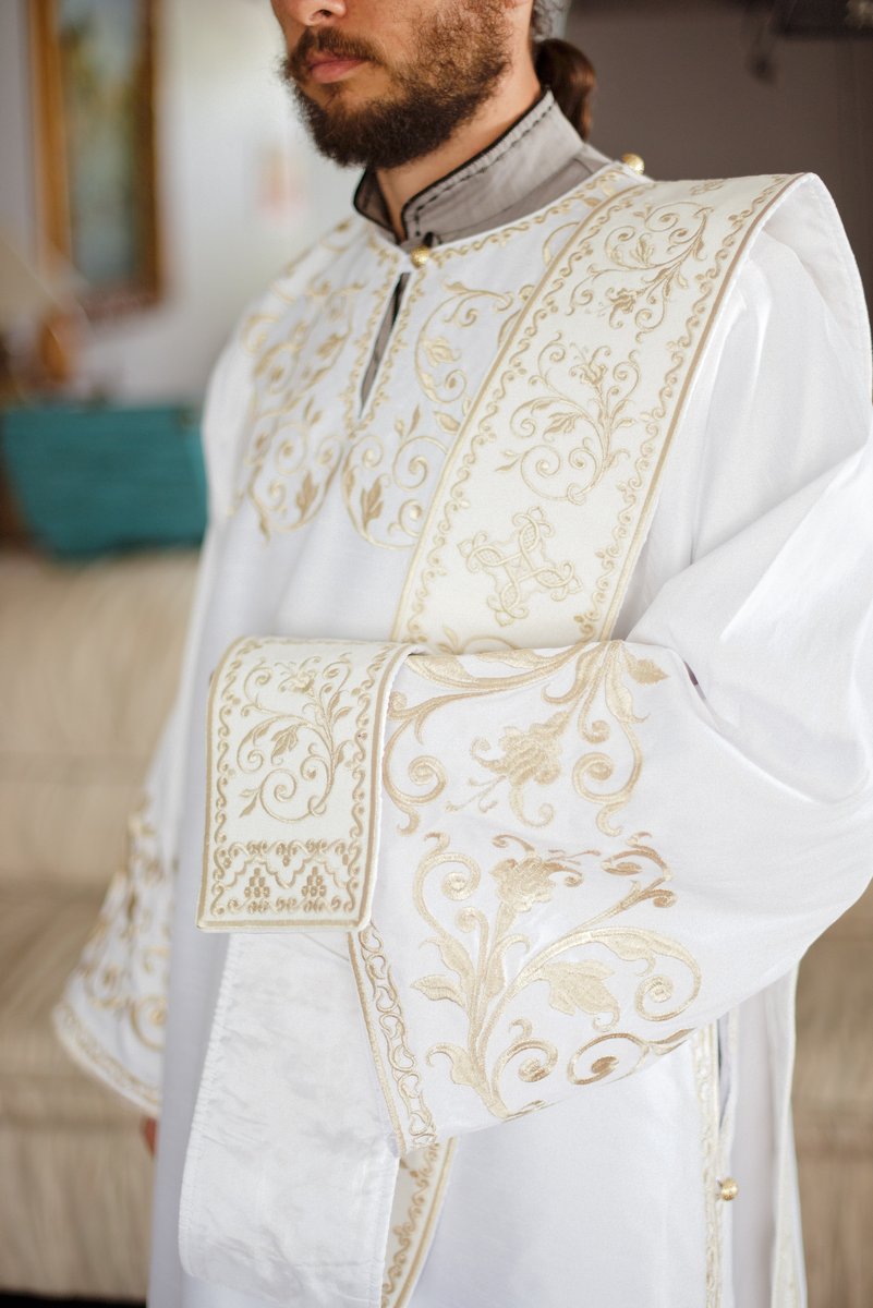 Deacon Protodeacon Vestments Set White Silvers Paschal