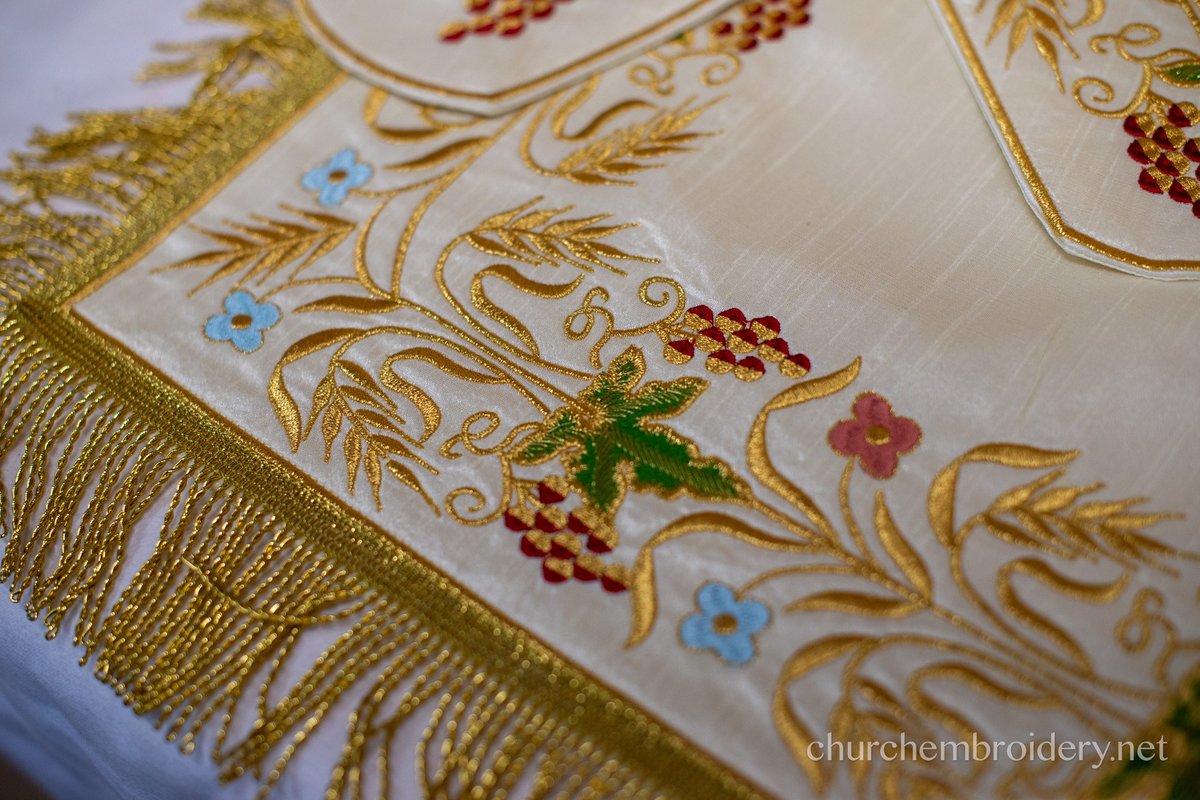Exclusive Embroidered Chalice Covers in Ivory Satin
