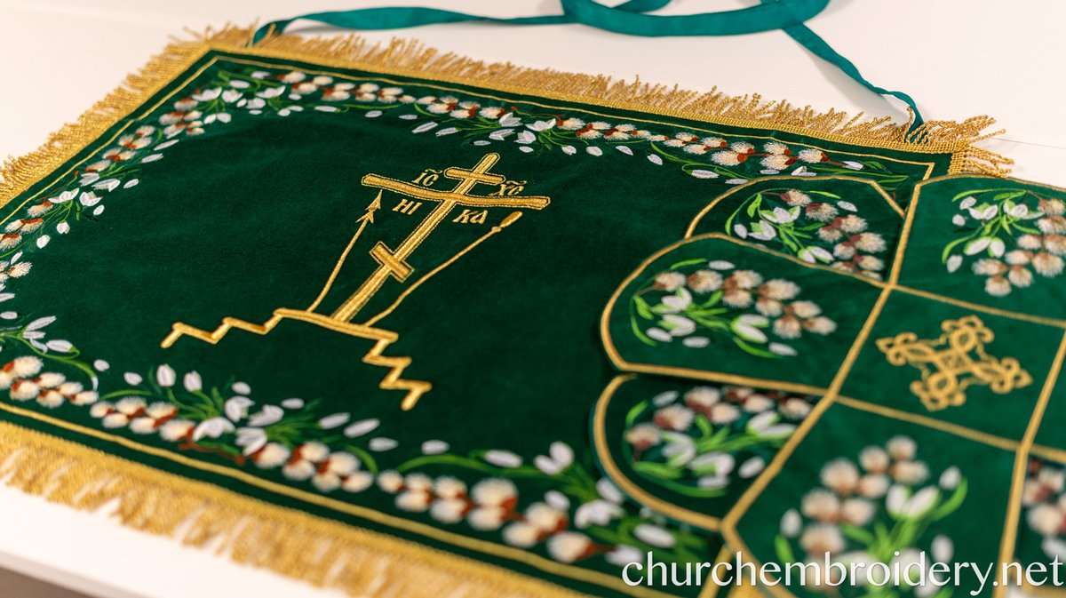 Elegant Gold-Embroidered Chalice Covers for Palm Sunday