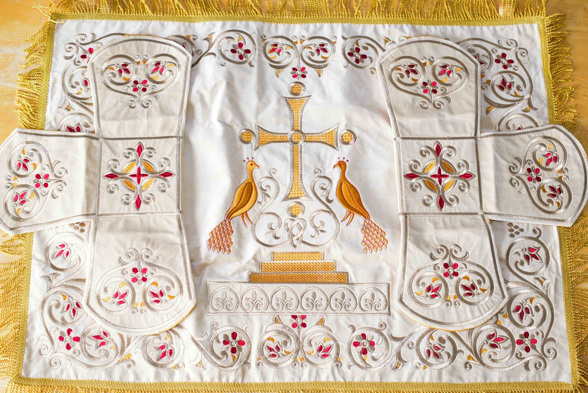 Embroidered Chalice covers, veils. White Color, cotton velvet — photo 6