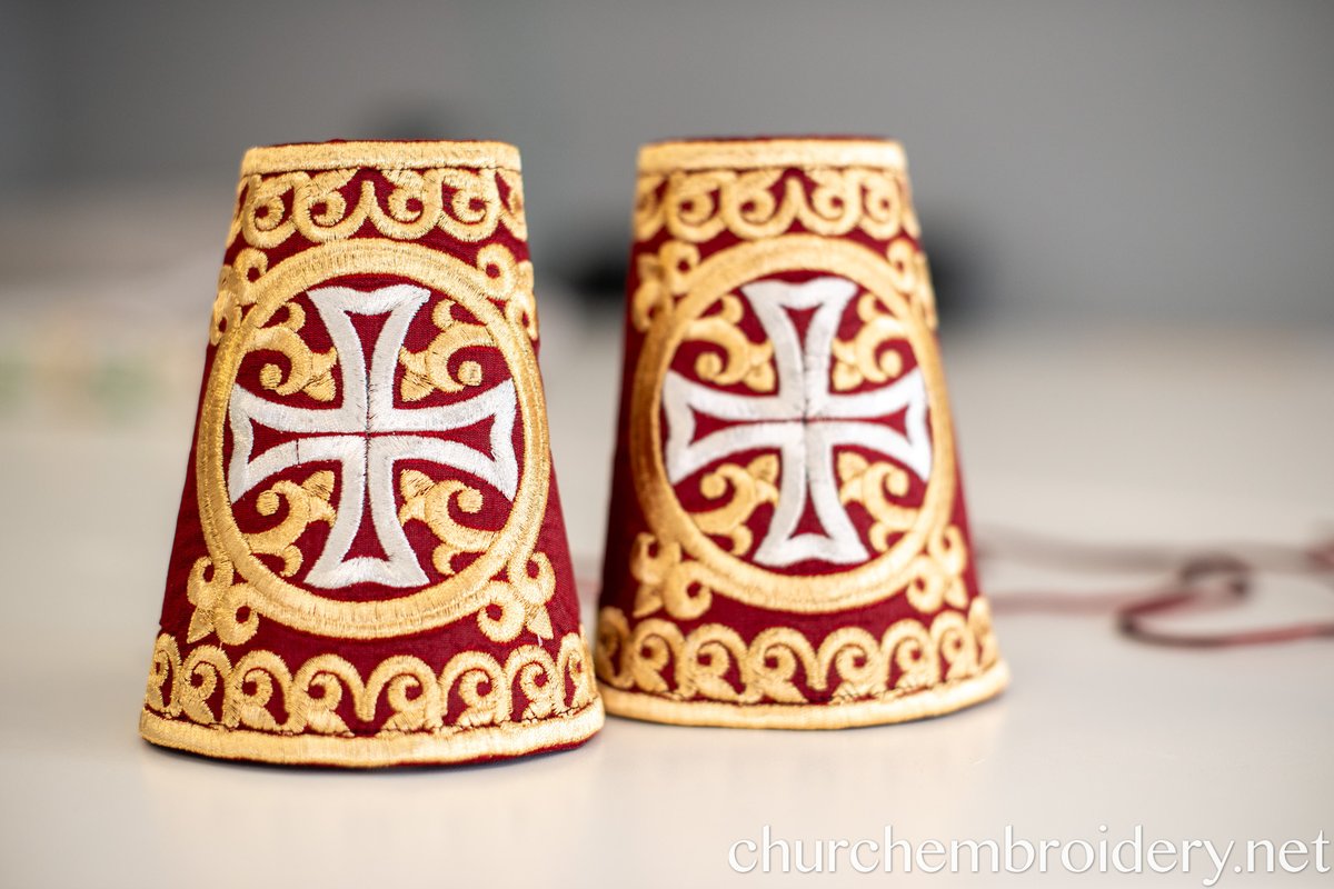 Embroidered Cuffs for priest, deacon, bishop Gold Metallic Thread, Red burgundy — photo 3