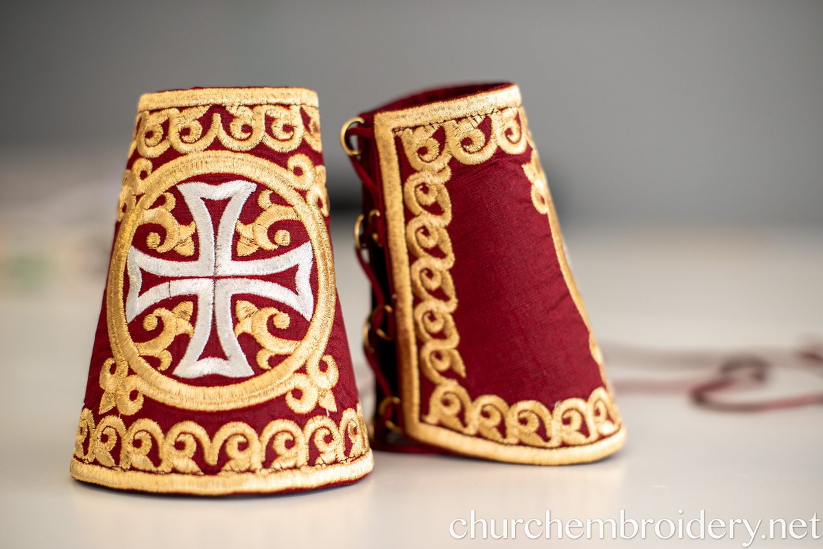 Embroidered Cuffs for priest, deacon, bishop Gold Metallic Thread, Red burgundy — photo 4
