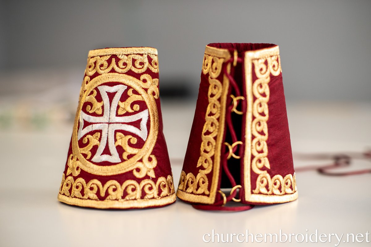 Embroidered Cuffs for priest, deacon, bishop Gold Metallic Thread, Red burgundy — photo 5