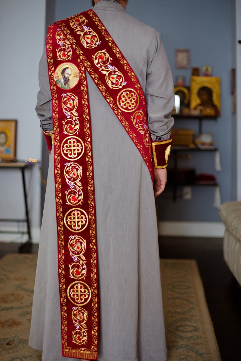 Protodeacon orarion with icons of peter and Paul on it