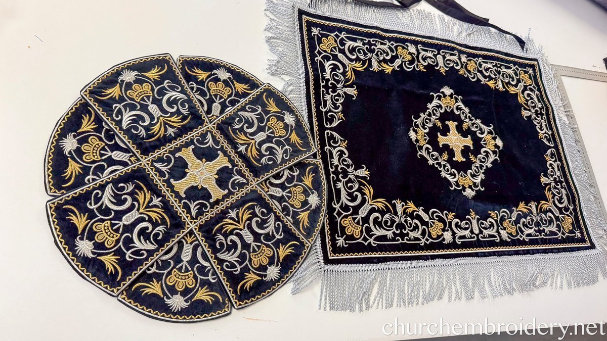 Embroidered Velvet Chalice Covers Set Great Lent - Black Silver Gold — photo 2