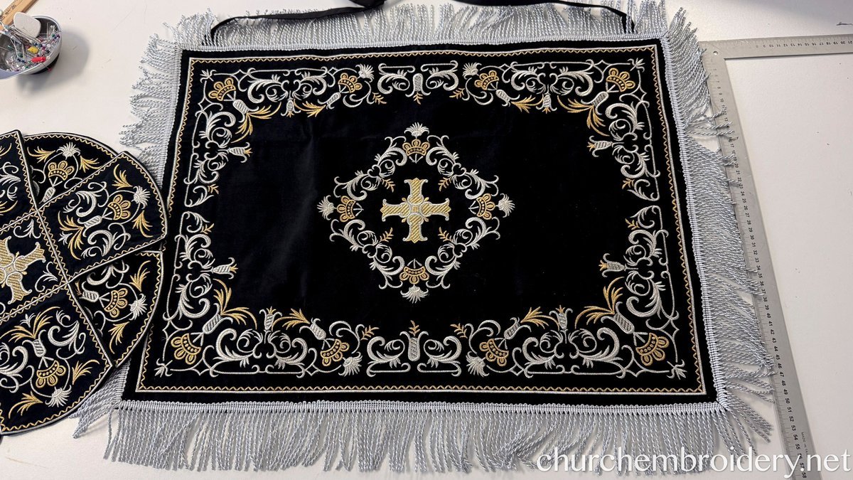 Embroidered Velvet Chalice Covers Set Great Lent - Black Silver Gold — photo 3