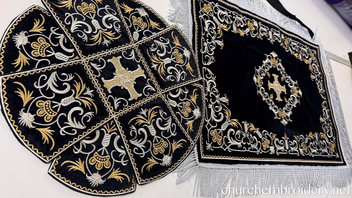 Embroidered Velvet Chalice Covers Set Great Lent - Black Silver Gold — photo 4
