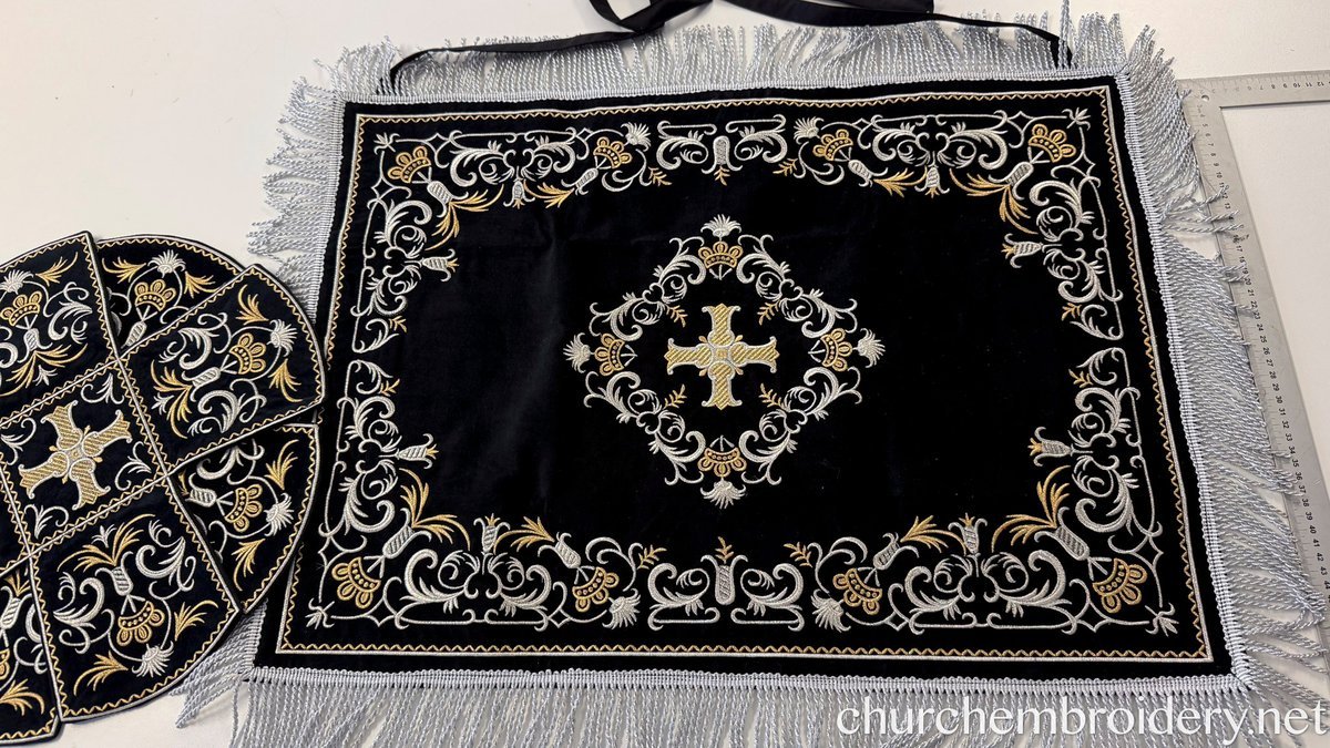 Embroidered Velvet Chalice Covers Set Great Lent - Black Silver Gold — photo 5